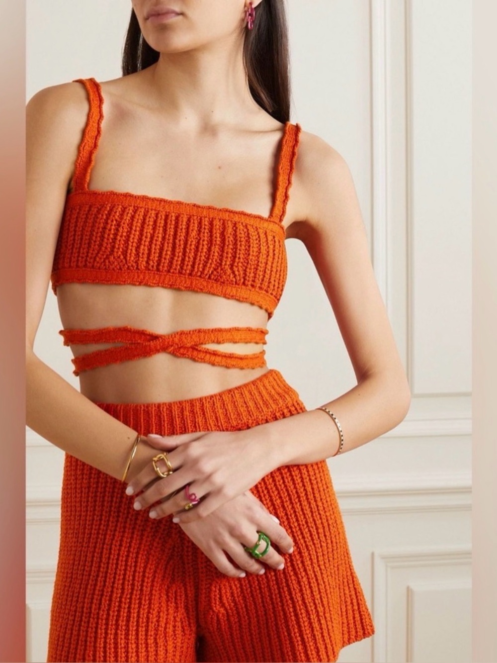 ALANUI NWT Palm Springs Crocheted Cotton Bralette Women’s M Orange Festival Boho